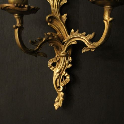 FRENCH PAIR OF GILDED TWIN ARM WALL LIGHTS - ADDITIONAL PHOTO 3