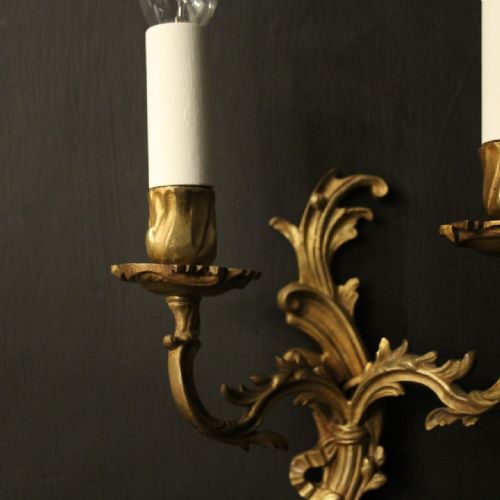 FRENCH PAIR OF GILDED TWIN ARM WALL LIGHTS - ADDITIONAL PHOTO 4