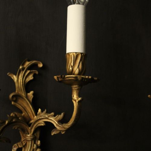 FRENCH PAIR OF GILDED TWIN ARM WALL LIGHTS - ADDITIONAL PHOTO 5