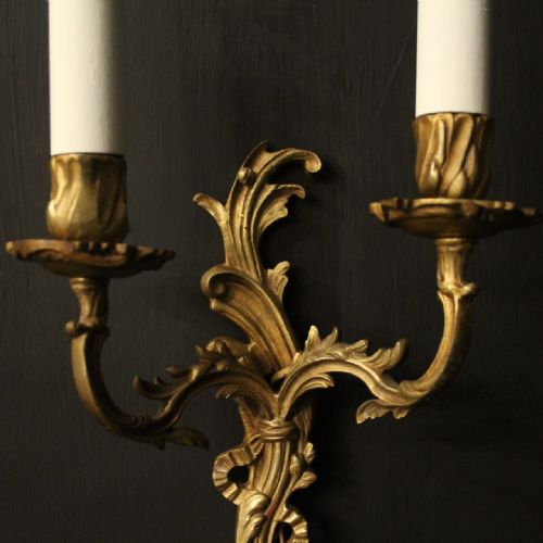 FRENCH PAIR OF GILDED TWIN ARM WALL LIGHTS - ADDITIONAL PHOTO 7