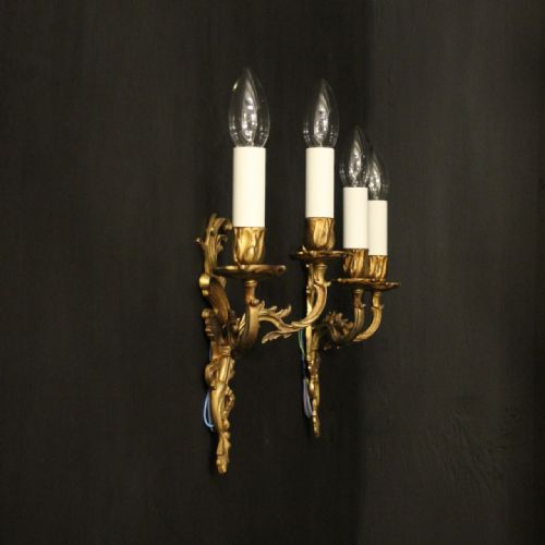 FRENCH PAIR OF GILDED TWIN ARM WALL LIGHTS - ADDITIONAL PHOTO 9