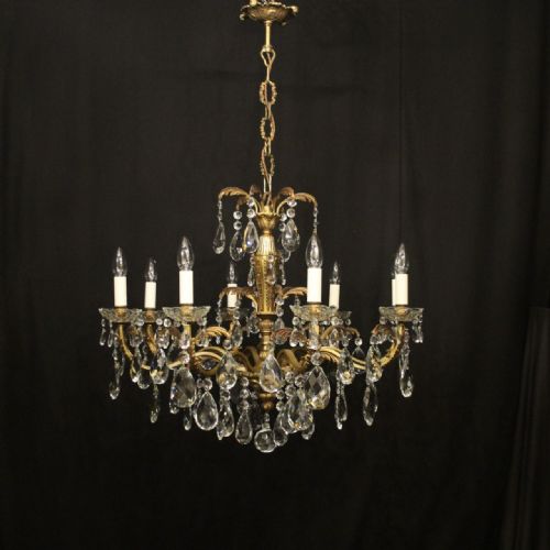 FRENCH GILDED BRONZE 8 LIGHT ANTIQUE CHANDELIER - ADDITIONAL PHOTO 1