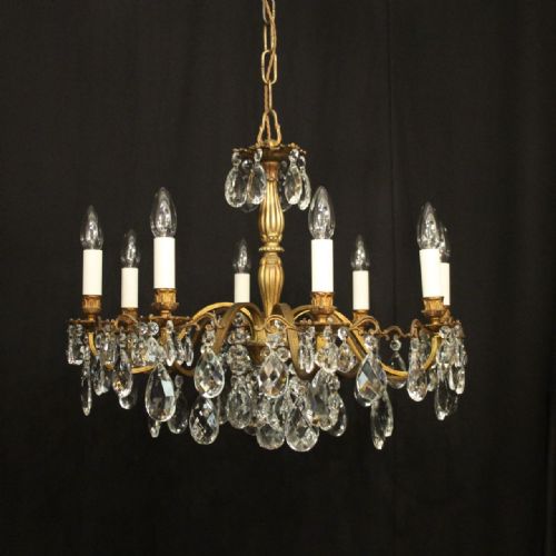 french gilded crystal 8 light antique chandelier - CATEGORY: ANTIQUE LIGHTING - DATED 1920