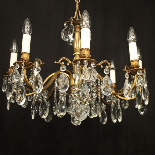 FRENCH GILDED CRYSTAL 8 LIGHT ANTIQUE CHANDELIER - ADDITIONAL PHOTO 5