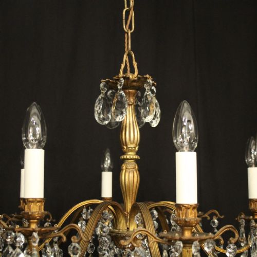 FRENCH GILDED CRYSTAL 8 LIGHT ANTIQUE CHANDELIER - ADDITIONAL PHOTO 7