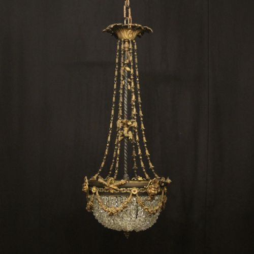 french 19th century triple light bag antique chandelier - CATEGORY: ANTIQUE LIGHTING - DATED 19TH CENTURY