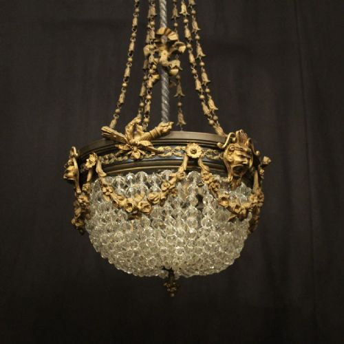 FRENCH 19TH CENTURY TRIPLE LIGHT BAG ANTIQUE CHANDELIER - ADDITIONAL PHOTO 1