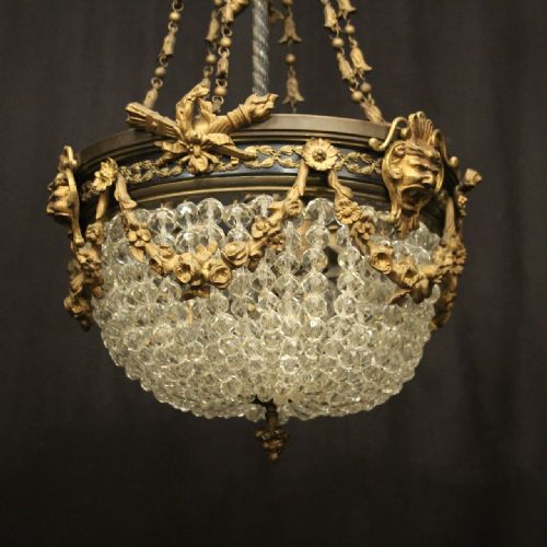 FRENCH 19TH CENTURY TRIPLE LIGHT BAG ANTIQUE CHANDELIER - ADDITIONAL PHOTO 2