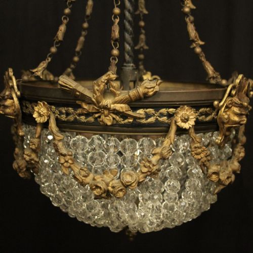 FRENCH 19TH CENTURY TRIPLE LIGHT BAG ANTIQUE CHANDELIER - ADDITIONAL PHOTO 3