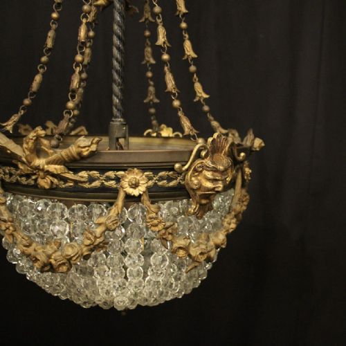 FRENCH 19TH CENTURY TRIPLE LIGHT BAG ANTIQUE CHANDELIER - ADDITIONAL PHOTO 4