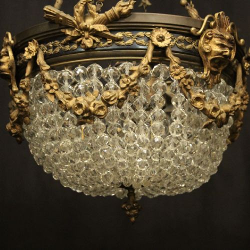 FRENCH 19TH CENTURY TRIPLE LIGHT BAG ANTIQUE CHANDELIER - ADDITIONAL PHOTO 5