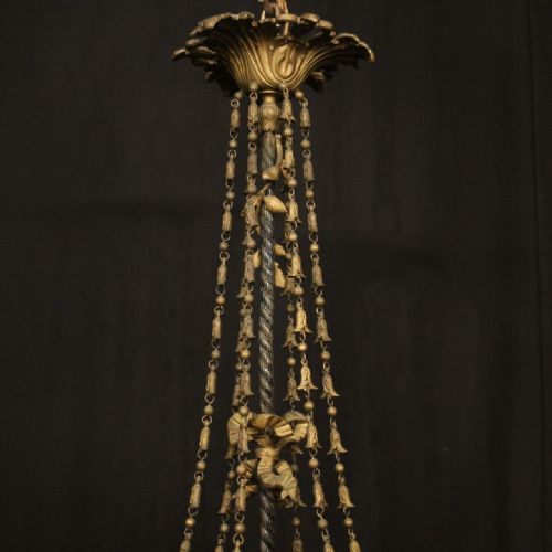 FRENCH 19TH CENTURY TRIPLE LIGHT BAG ANTIQUE CHANDELIER - ADDITIONAL PHOTO 7