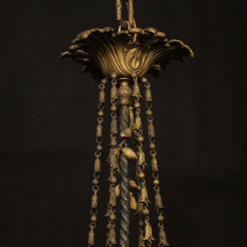 FRENCH 19TH CENTURY TRIPLE LIGHT BAG ANTIQUE CHANDELIER - ADDITIONAL PHOTO 8