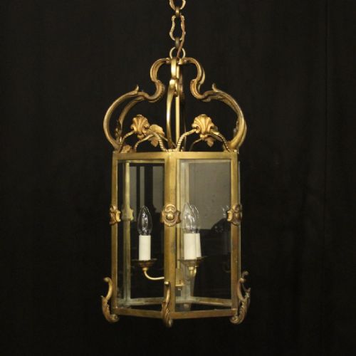 FRENCH GILDED BRONZE ANTIQUE HALL LANTERN