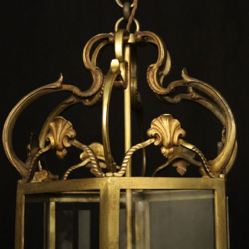 FRENCH GILDED BRONZE ANTIQUE HALL LANTERN - ADDITIONAL PHOTO 2