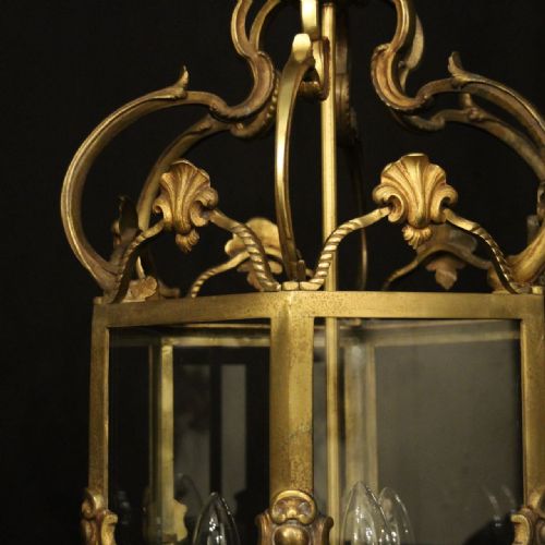 FRENCH GILDED BRONZE ANTIQUE HALL LANTERN - ADDITIONAL PHOTO 3