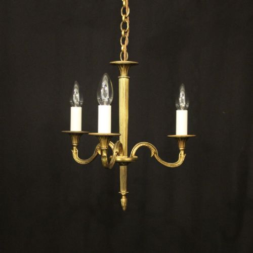 french gilded brass 3 light antique chandelier - CATEGORY: ANTIQUE LIGHTING - DATED 1930
