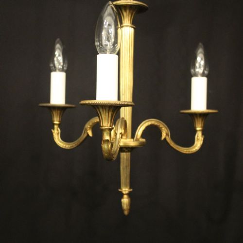FRENCH GILDED BRASS 3 LIGHT ANTIQUE CHANDELIER - ADDITIONAL PHOTO 1