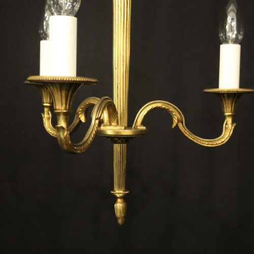 FRENCH GILDED BRASS 3 LIGHT ANTIQUE CHANDELIER - ADDITIONAL PHOTO 2