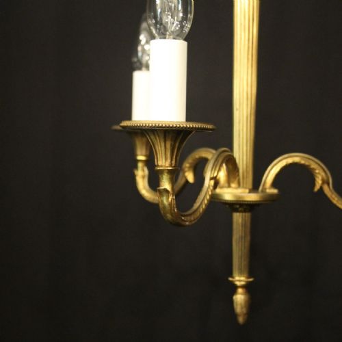 FRENCH GILDED BRASS 3 LIGHT ANTIQUE CHANDELIER - ADDITIONAL PHOTO 3
