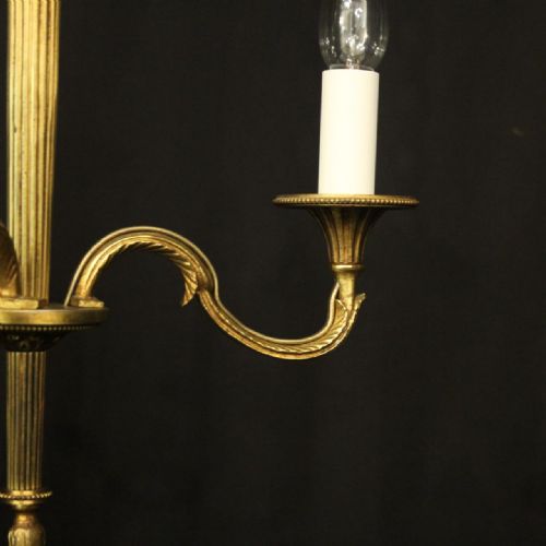 FRENCH GILDED BRASS 3 LIGHT ANTIQUE CHANDELIER - ADDITIONAL PHOTO 4