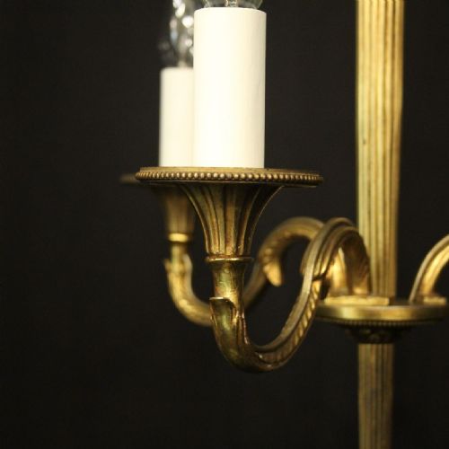 FRENCH GILDED BRASS 3 LIGHT ANTIQUE CHANDELIER - ADDITIONAL PHOTO 5