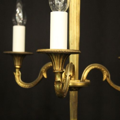 FRENCH GILDED BRASS 3 LIGHT ANTIQUE CHANDELIER - ADDITIONAL PHOTO 6