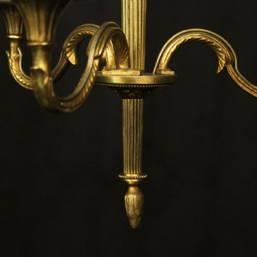 FRENCH GILDED BRASS 3 LIGHT ANTIQUE CHANDELIER - ADDITIONAL PHOTO 7