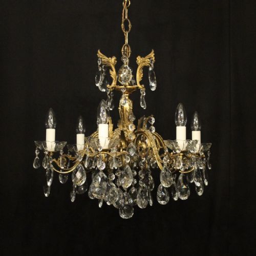 french small gilded 6 light antique chandelier - CATEGORY: ANTIQUE LIGHTING - DATED 1930