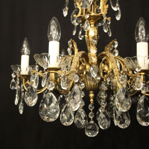 FRENCH SMALL GILDED 6 LIGHT ANTIQUE CHANDELIER - ADDITIONAL PHOTO 1