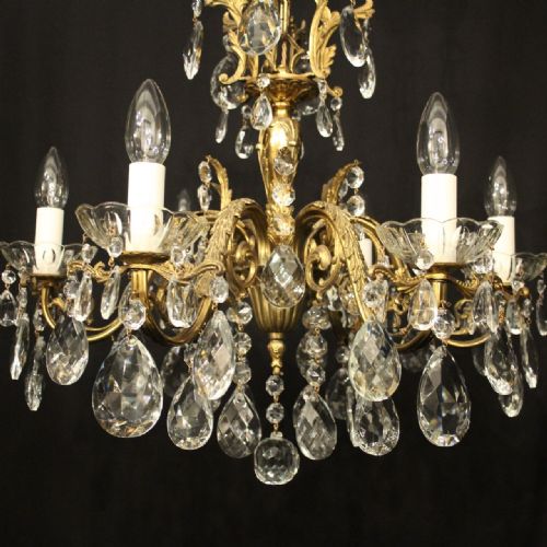 FRENCH SMALL GILDED 6 LIGHT ANTIQUE CHANDELIER - ADDITIONAL PHOTO 2