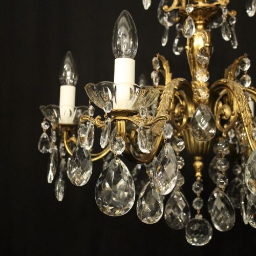 FRENCH SMALL GILDED 6 LIGHT ANTIQUE CHANDELIER - ADDITIONAL PHOTO 3