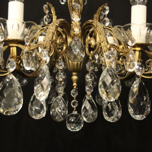 FRENCH SMALL GILDED 6 LIGHT ANTIQUE CHANDELIER - ADDITIONAL PHOTO 4