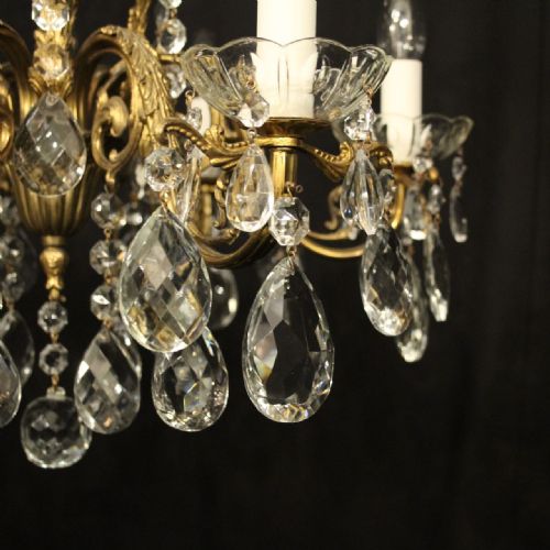 FRENCH SMALL GILDED 6 LIGHT ANTIQUE CHANDELIER - ADDITIONAL PHOTO 5