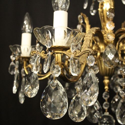 FRENCH SMALL GILDED 6 LIGHT ANTIQUE CHANDELIER - ADDITIONAL PHOTO 6