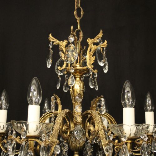 FRENCH SMALL GILDED 6 LIGHT ANTIQUE CHANDELIER - ADDITIONAL PHOTO 7