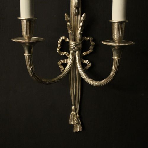 FRENCH PAIR OF SILVER GILDED TWIN ARM WALL LIGHTS - ADDITIONAL PHOTO 2