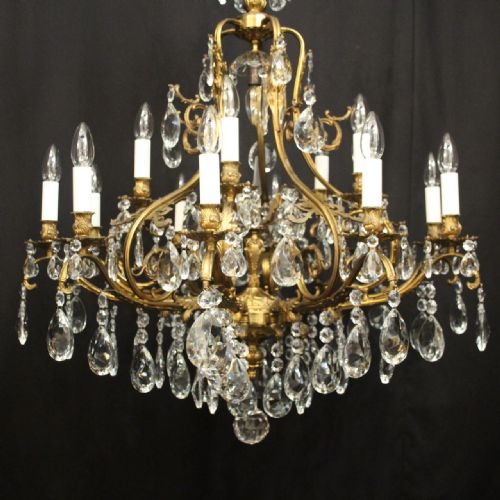 FRENCH GILDED BRASS CRYSTAL 16 LIGHT ANTIQUE CHANDELIER - ADDITIONAL PHOTO 1