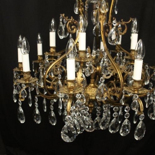 FRENCH GILDED BRASS CRYSTAL 16 LIGHT ANTIQUE CHANDELIER - ADDITIONAL PHOTO 2