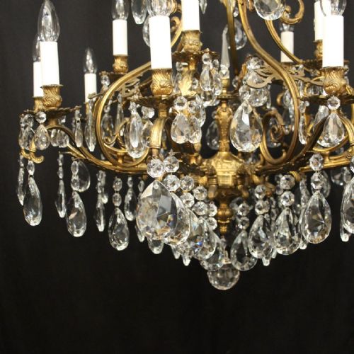 FRENCH GILDED BRASS CRYSTAL 16 LIGHT ANTIQUE CHANDELIER - ADDITIONAL PHOTO 4