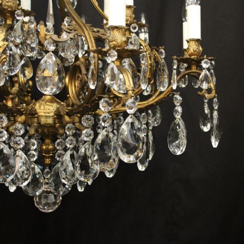 FRENCH GILDED BRASS CRYSTAL 16 LIGHT ANTIQUE CHANDELIER - ADDITIONAL PHOTO 6