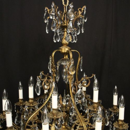 FRENCH GILDED BRASS CRYSTAL 16 LIGHT ANTIQUE CHANDELIER - ADDITIONAL PHOTO 7