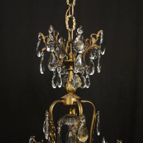 FRENCH GILDED BRASS CRYSTAL 16 LIGHT ANTIQUE CHANDELIER - ADDITIONAL PHOTO 8
