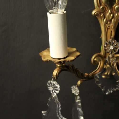 FRENCH PAIR OF CRYSTAL TWIN ARM ANTIQUE WALL LIGHTS - ADDITIONAL PHOTO 3