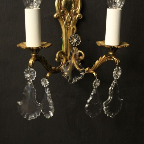 FRENCH PAIR OF CRYSTAL TWIN ARM ANTIQUE WALL LIGHTS - ADDITIONAL PHOTO 4