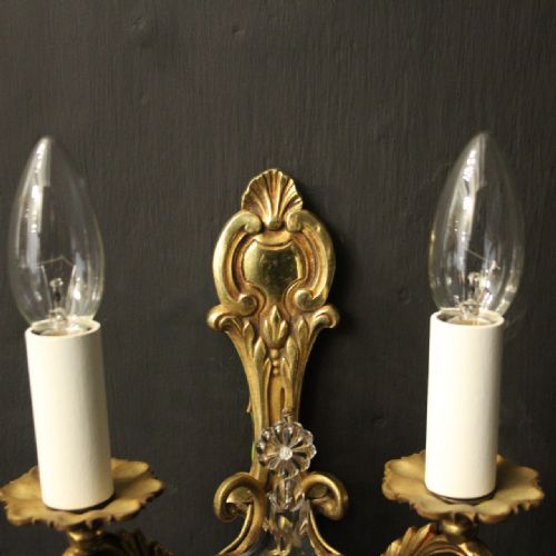FRENCH PAIR OF CRYSTAL TWIN ARM ANTIQUE WALL LIGHTS - ADDITIONAL PHOTO 6