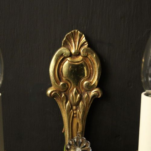 FRENCH PAIR OF CRYSTAL TWIN ARM ANTIQUE WALL LIGHTS - ADDITIONAL PHOTO 7