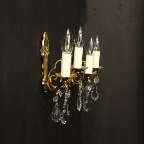 FRENCH PAIR OF CRYSTAL TWIN ARM ANTIQUE WALL LIGHTS - ADDITIONAL PHOTO 9
