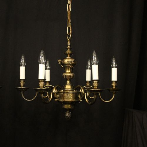 ENGLISH PAIR GILDED 6 LIGHT ANTIQUE CHANDELIERS - ADDITIONAL PHOTO 1