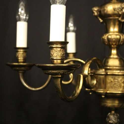 ENGLISH PAIR GILDED 6 LIGHT ANTIQUE CHANDELIERS - ADDITIONAL PHOTO 2